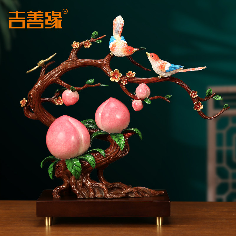 福寿双喜铜寿桃摆件喜鹊家居客厅送长辈贺寿结婚生日中式工艺礼品