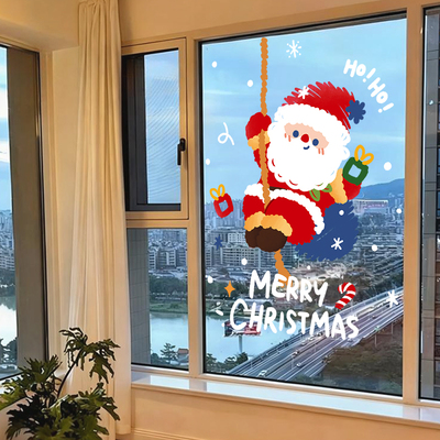 圣诞节装饰氛围布置挂件橱窗玻璃门贴纸场景老人雪人窗花静电贴画