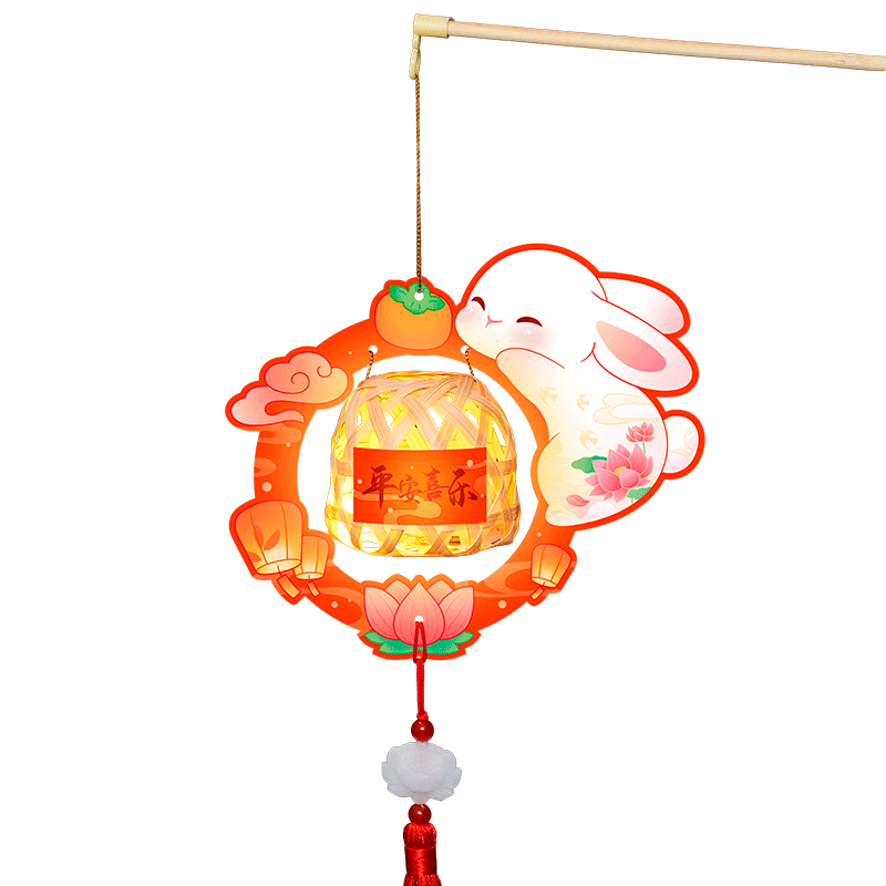 竹编手提小灯笼兔子儿童手工diy