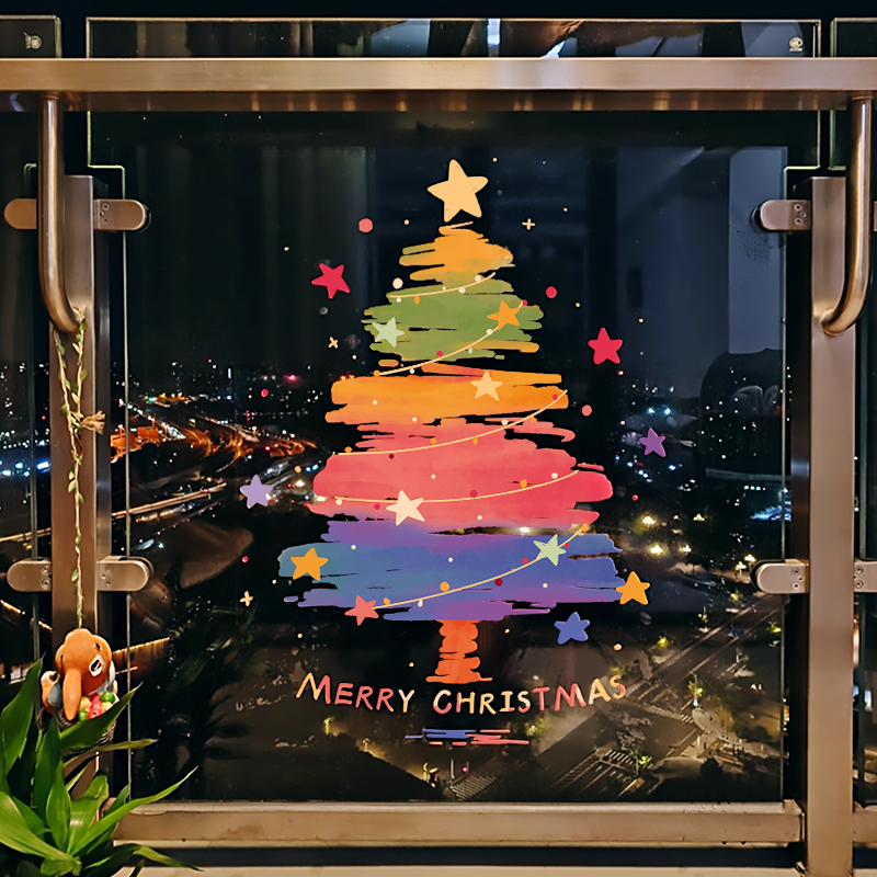 圣诞节氛围圣诞树玻璃贴纸窗贴画