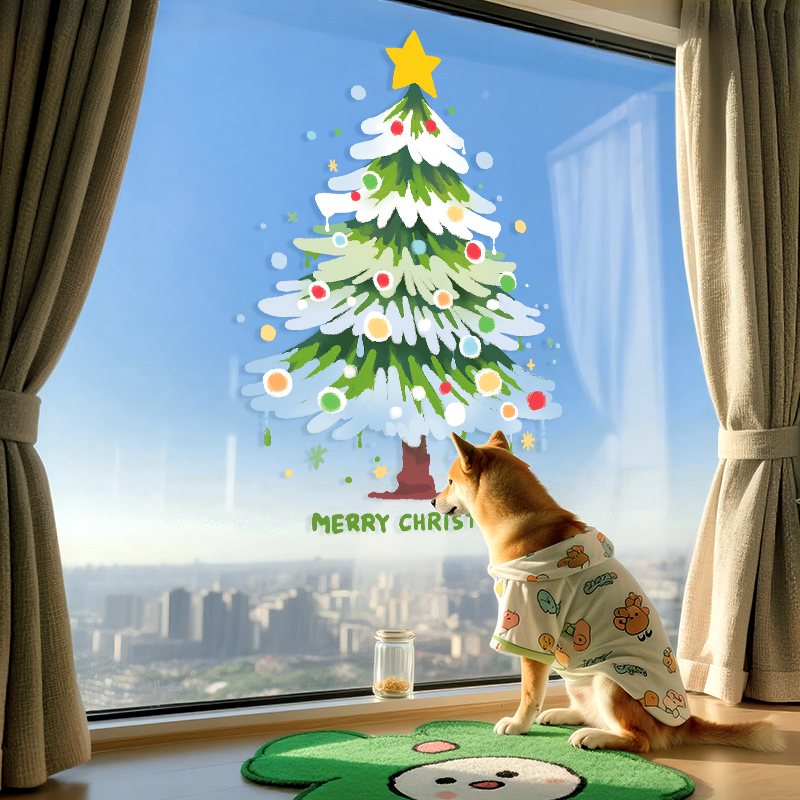 圣诞节装饰玻璃贴纸耶诞树静电贴圣诞老人氛围场景布置门装扮窗贴