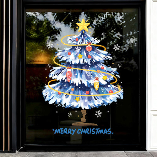 圣诞节装饰品静电橱窗贴画2026圣诞树布置氛围店铺玻璃门贴纸窗花