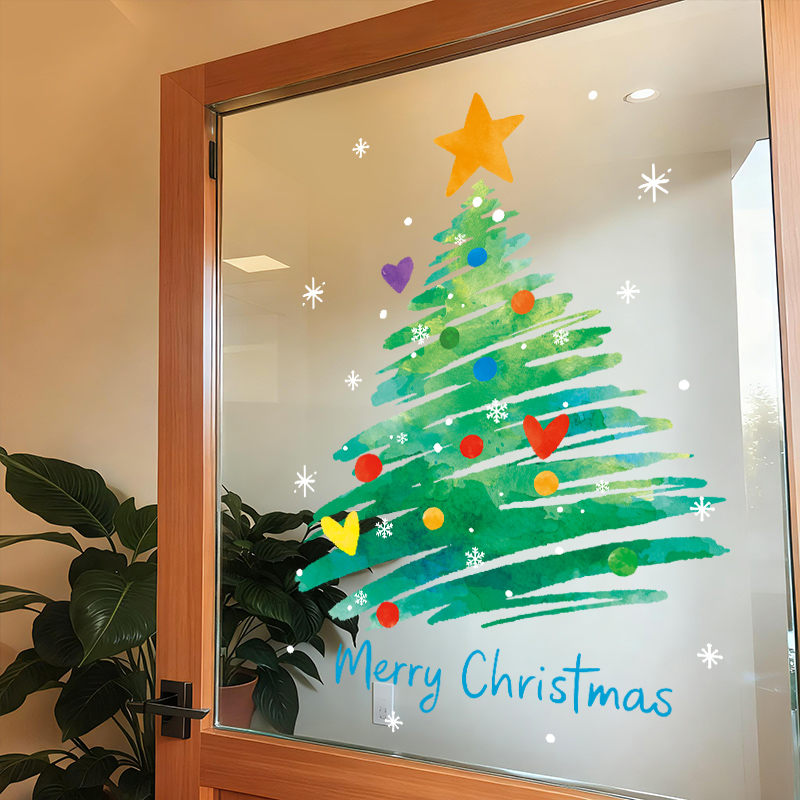 圣诞节装饰玻璃贴纸2026耶诞树氛围场景布置门装扮静电贴窗花窗贴