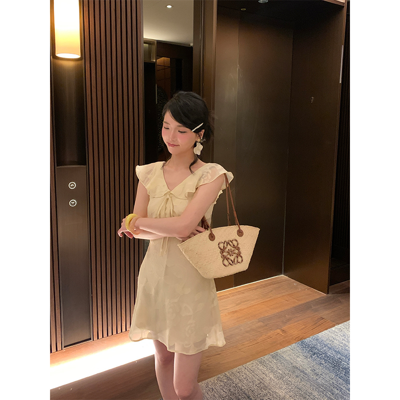 SyingStyle 法式淡黄色小个子连衣裙女2025夏季新款修身显瘦a字裙