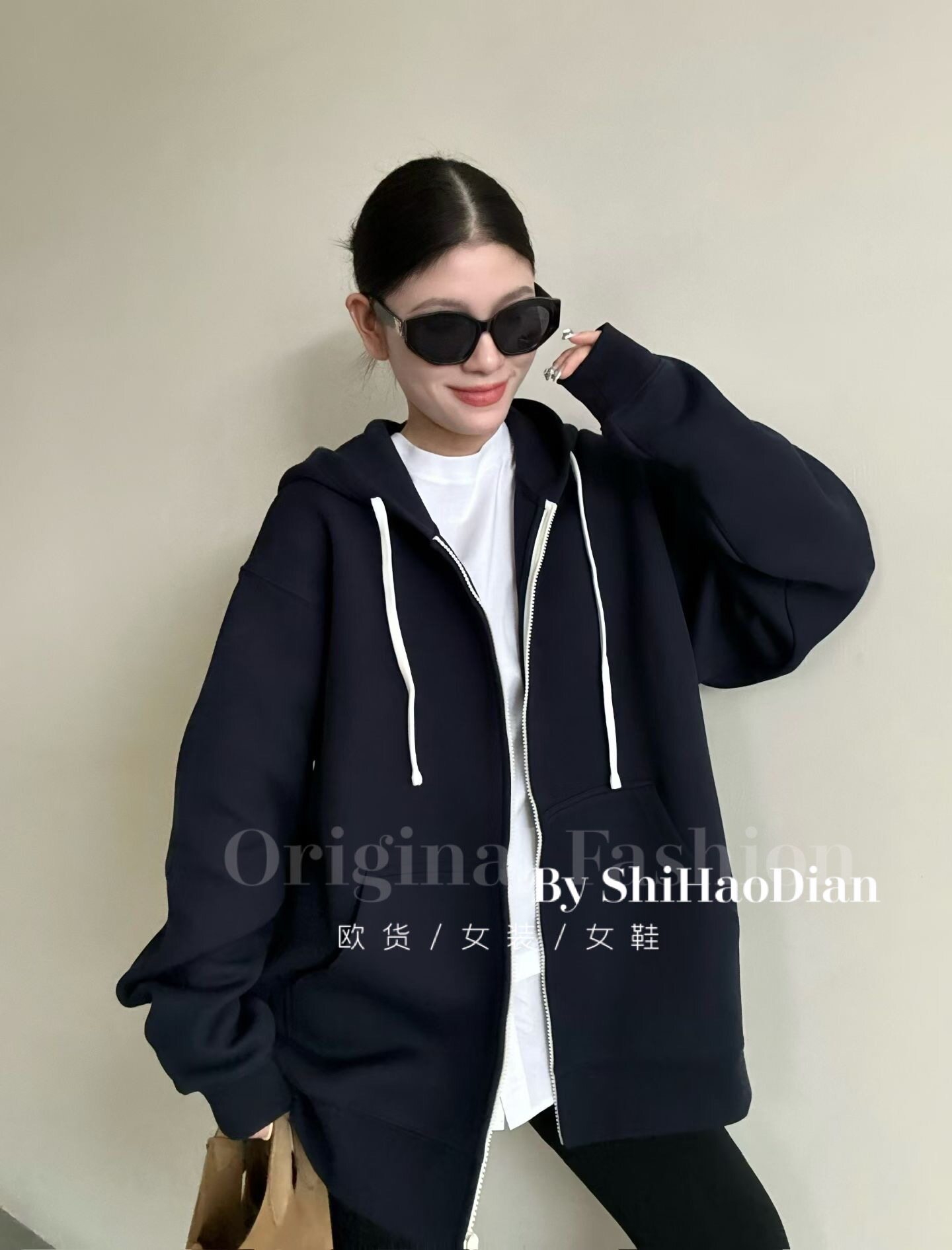欧洲站原创设计小众复古高级感连帽卫衣宽松慵懒休闲运动连帽卫衣图片