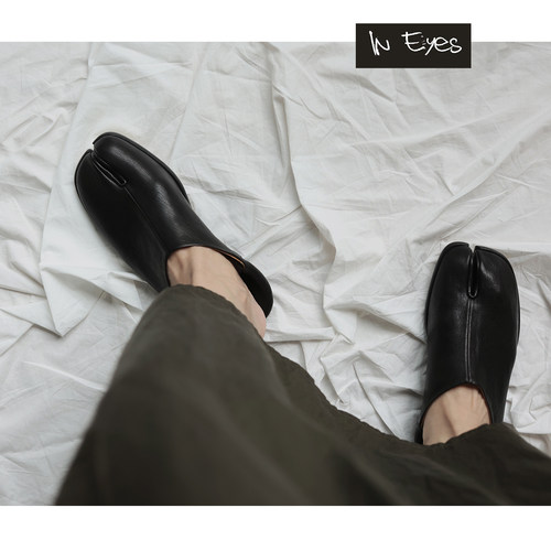 进口植鞣羊皮平底单鞋一脚蹬分趾