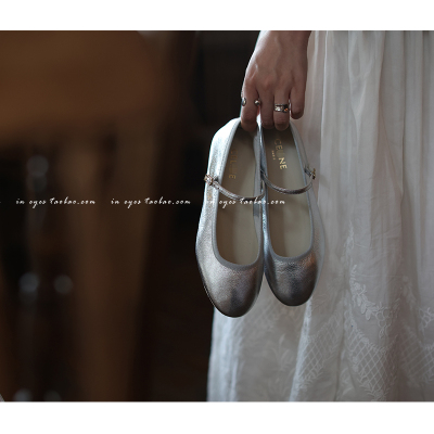 IN EYES | 手工鞋 进口小羊皮复古法式玛丽珍鞋银色真皮平底单鞋