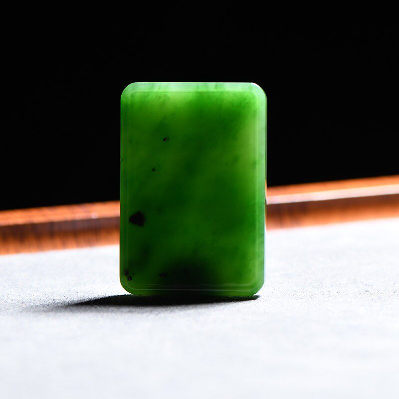 缘鼎玉器天然和田玉吊坠俄料碧玉菠菜绿平安无事牌玉石挂件带证书