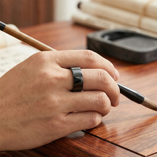 缘鼎玉器新疆天然和田玉戒指墨玉黑羊脂玉石男女方戒一细指环