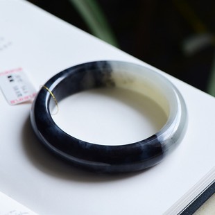 缘鼎玉器 天然和田玉手镯青花籽料黑白分明精品玉镯证书54