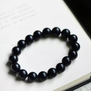 天然和田玉手链墨玉黑羊脂单圈玉石女黑玉手串圆珠玉珠串10MM