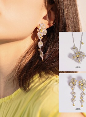 春季新品 纯银轻奢满钻鹅黄色花朵项链S925银小众气质项饰批发