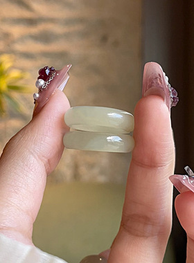 《知秋》天然和田玉高冰晴水戒指素圈新中式玉石饰品女尾戒食指戒