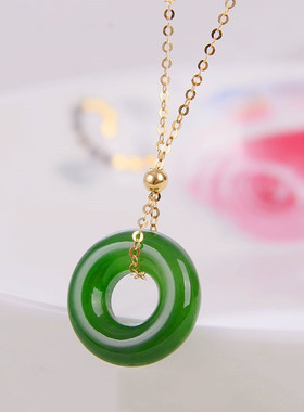 和田碧玉吊坠女款搭配925银金碧玉环13mm送妈妈送女友项坠锁骨链