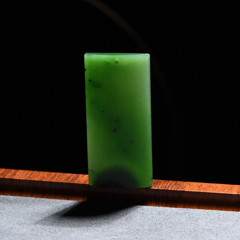 缘鼎玉器天然和田玉吊坠俄料碧玉菠菜绿平安无事牌玉石挂件带证书