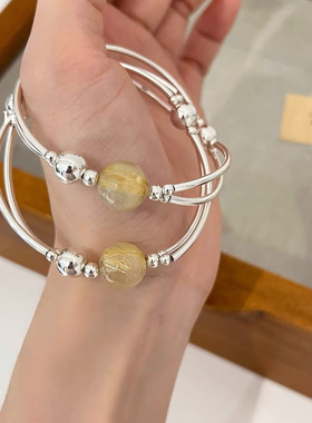 s925纯银天然石黄发晶弯管手串女款高级感小众设计ins冷淡风手链