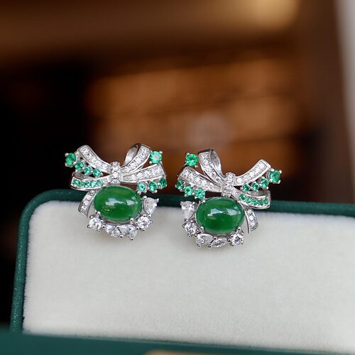 天然帝王绿翡翠耳钉S925
