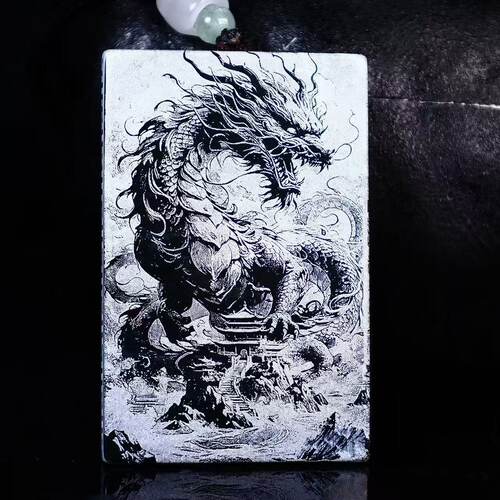 天然A货翡翠千手观音牌蓝水料双面影高冰玉石吊坠挂件玉佩龙牌