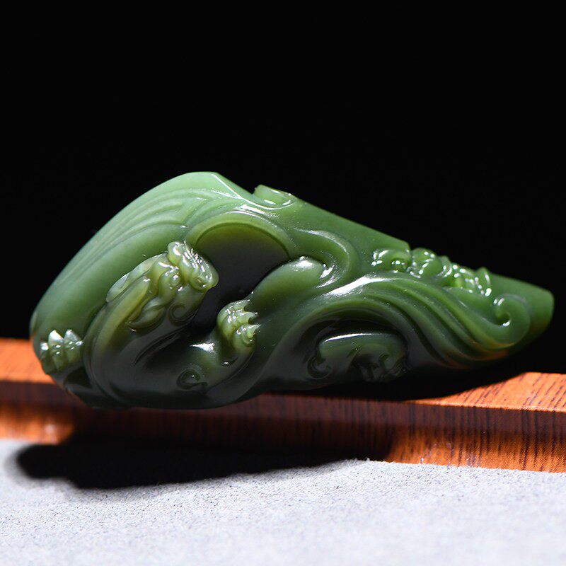 缘鼎玉器 天然和田玉吊坠俄料碧玉鸭蛋青螭龙佩玉石挂件带证书