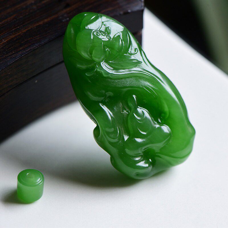 缘鼎玉器 天然和田玉吊坠俄料碧玉苹果绿悟道玉佩玉石挂件带证书