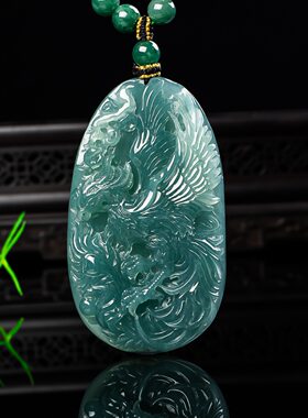 天然a货翡翠凤凰呈祥冰种玉坠精工玉石种老高冰挂件挂坠吊坠玉佩