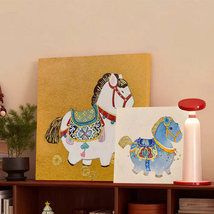 招财小马新年画2026新款客厅装饰画好寓意马年挂画玄关摆件桌面画