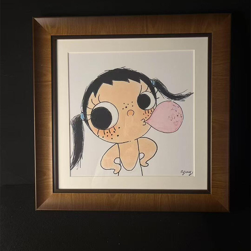 风带不走你玉小众艺术卡通可爱少女客厅装饰画中古风卧室玄关挂画