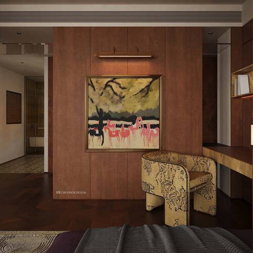 中古风抽象粉马装饰画 轻奢客厅玄关挂画 艺术感沙发背景墙壁画