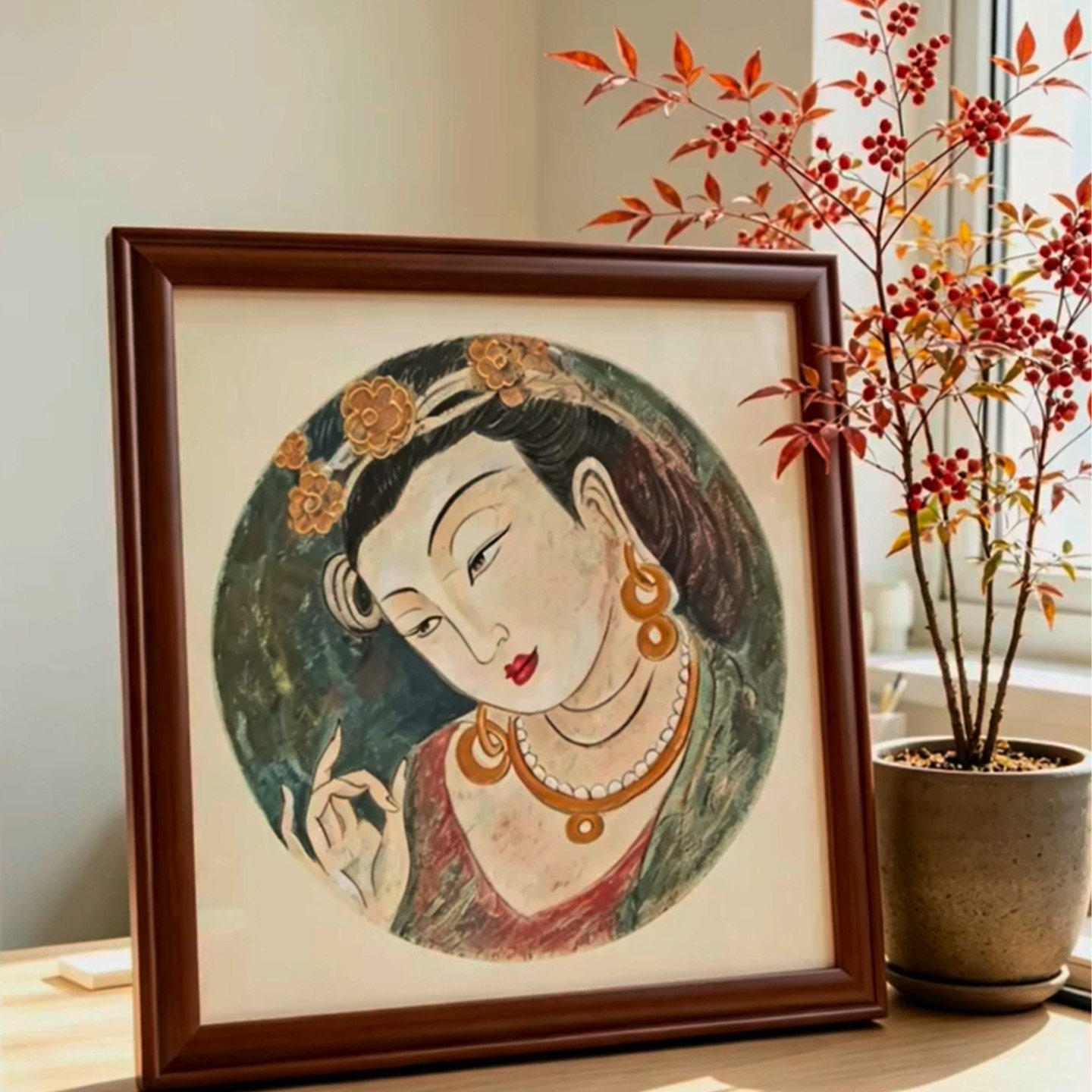 新中式敦煌飞天仕女图茶室氛围布置装饰画禅意高级书房博古架挂画