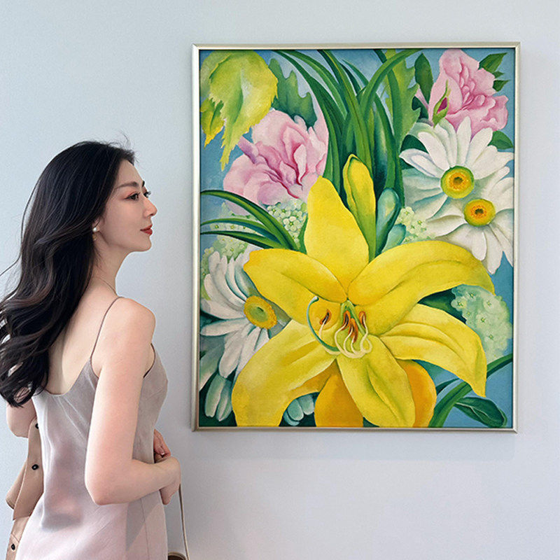 百合花油画感客厅装饰画系玄关挂画简约风肌理感别墅民宿壁画