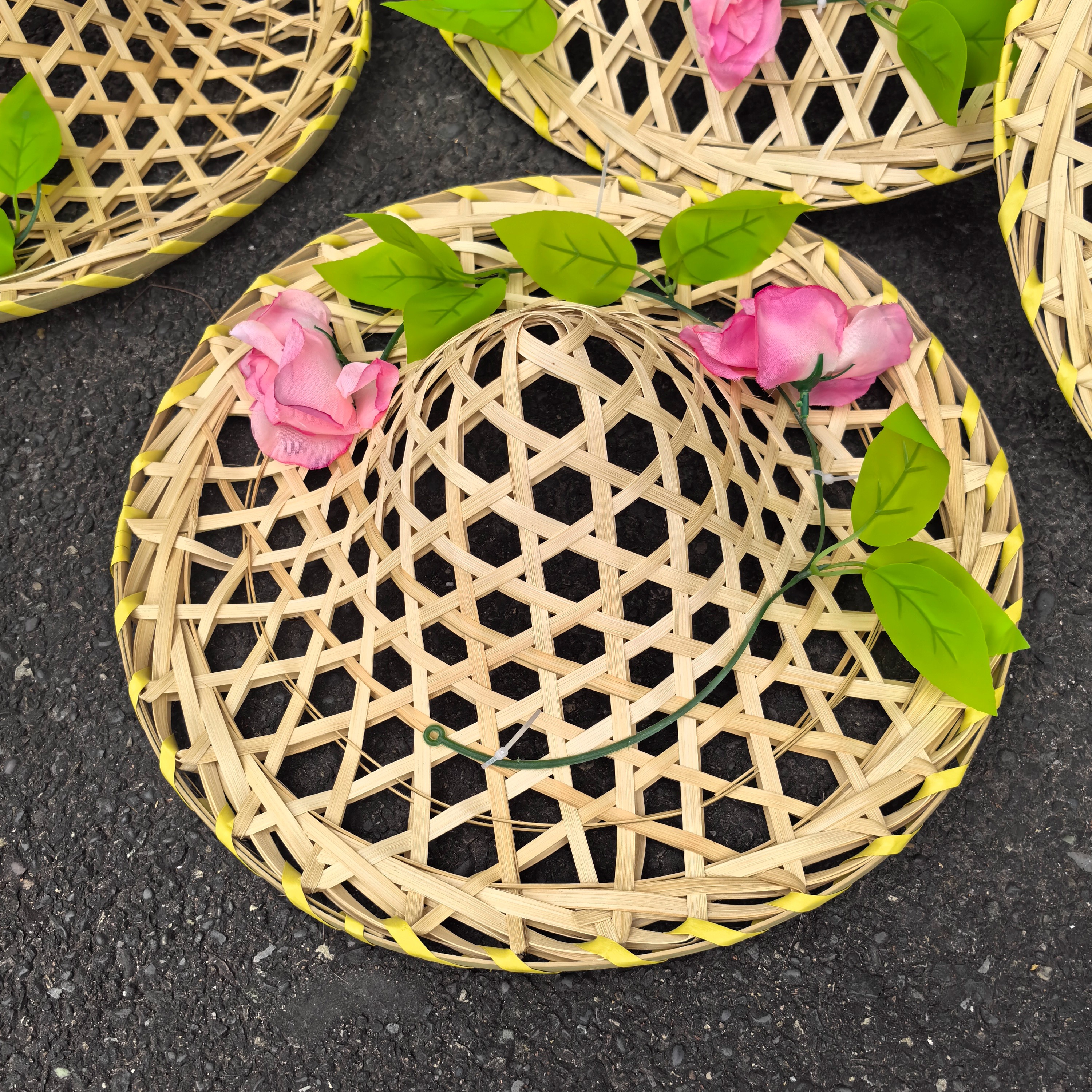 四川舞蹈手工竹编斗笠帽舞台道具镂空花朵帽子跳舞成人广场舞儿童