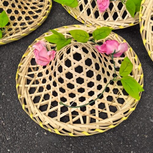 四川舞蹈手工竹编斗笠帽舞台道具镂空花朵帽子跳舞成人广场舞儿童