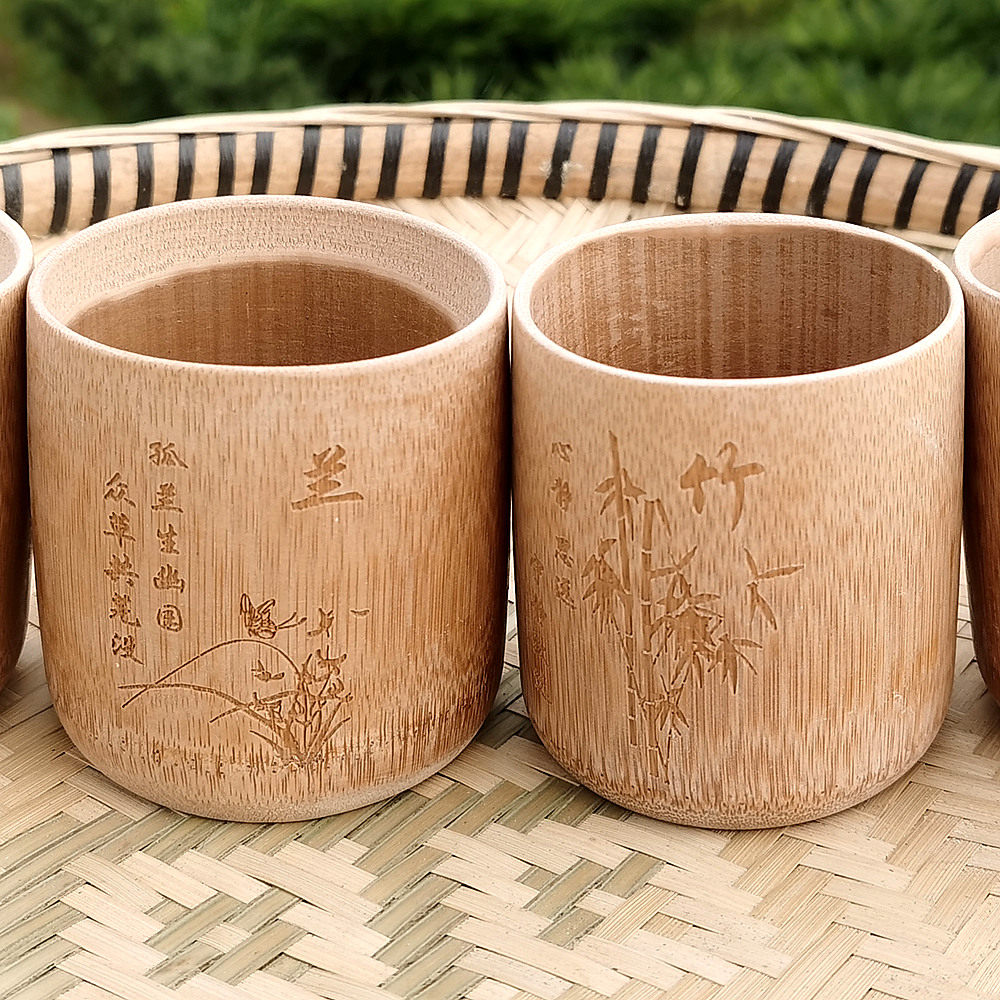 竹杯子四川天然无漆竹制品竹筒杯子竹水杯酒杯茶杯炭化杯创意杯