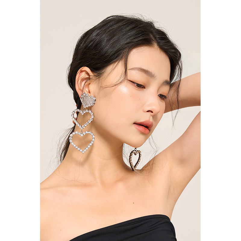 DecGals爱心钻石水钻派对耳夹