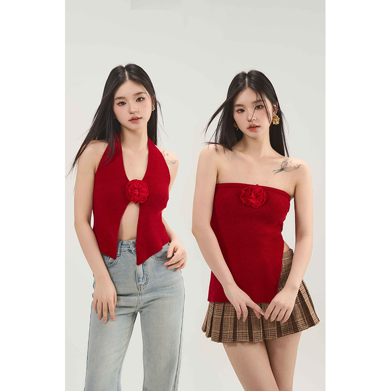 withjean风格裹胸挂脖上衣