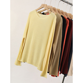 宽松型套头慵懒风圆领坑条针织衫 女长袖 简约显瘦休闲百搭毛衣多色