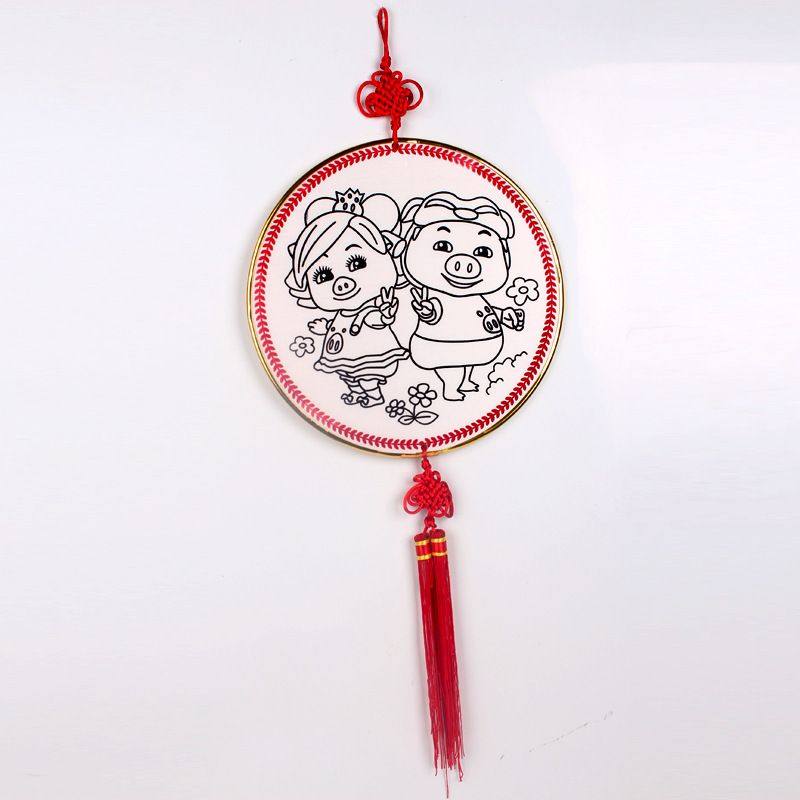 diy儿童益智玩具双面中国结彩绘金粉画圆盘彩绘画 双面中国结画