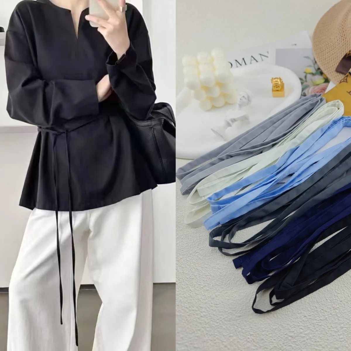 春夏衬衣细窄绑带纯色布连衣裙装饰腰带百搭文艺服饰配件布条绑带