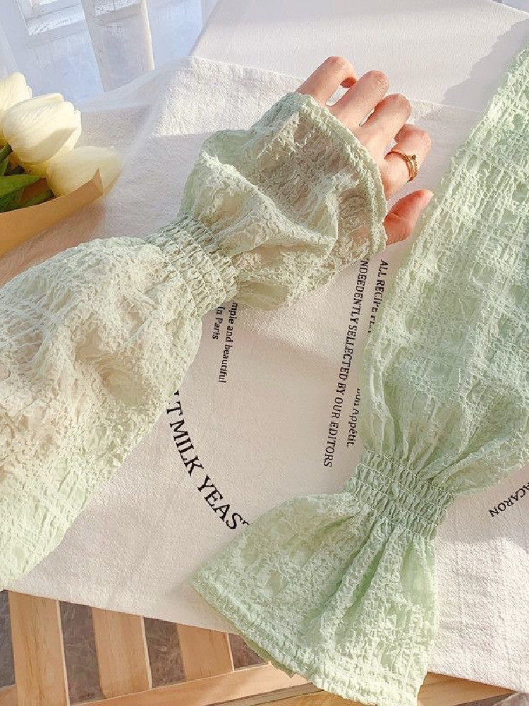 SUMMER CHIFFON COTTON SUNSCREEN SLEEVE PLEATED PUFF SLEEVE ICE SILK SOLID COLOR GLOVE ARM GUARD ICE SLEEVE WHEN GOING OUT TO DRIVE