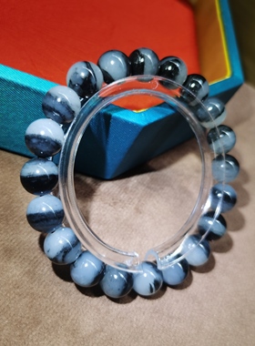 新疆和田玉青花籽料黑白聚宝盆卡10圆珠手串男女款手链礼品