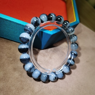 新疆和田玉青花籽料黑白聚宝盆卡10圆珠手串男女款手链礼品