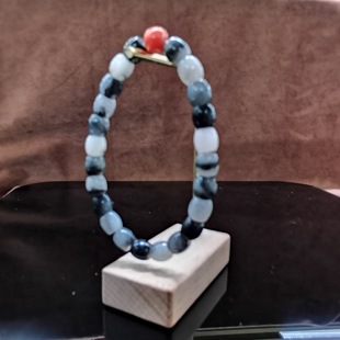 新疆和田玉青花籽料黑白意境卡8直切手串男女款手链礼品