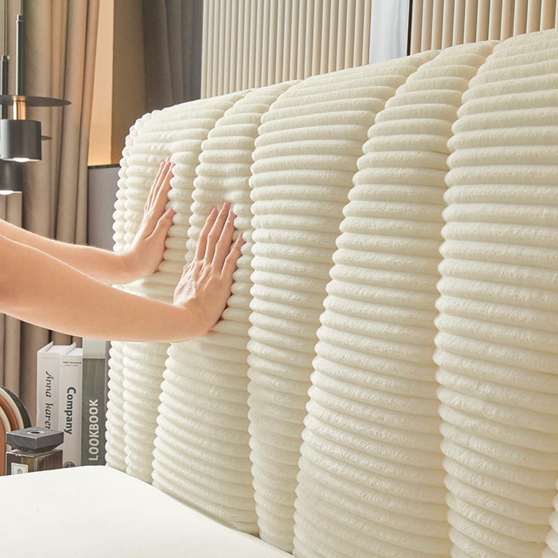 2025新款简约兔兔绒抽条加厚床头罩全包床头套罩床头靠背防尘罩,居家布艺,床头罩,淘宝优惠券,粉丝福利购,淘宝优惠卷