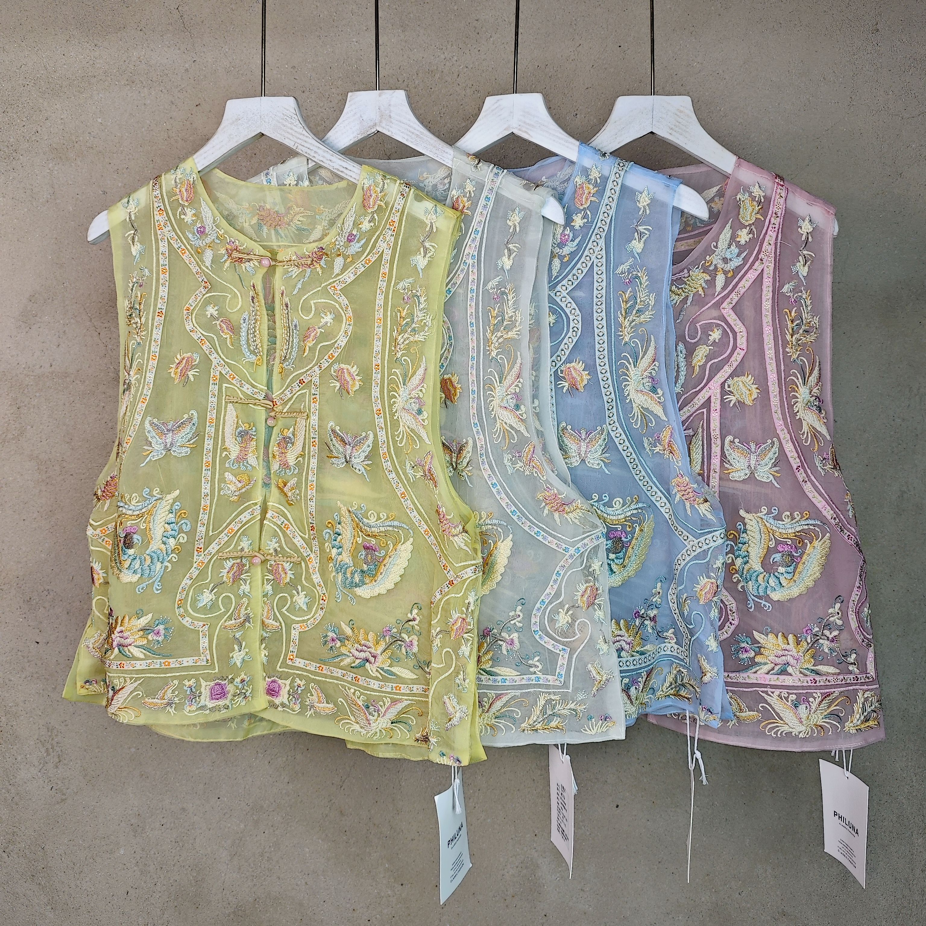 PH国风25夏新款南油新中式暮云纱重工刺绣马甲高货薄马夹39不退换