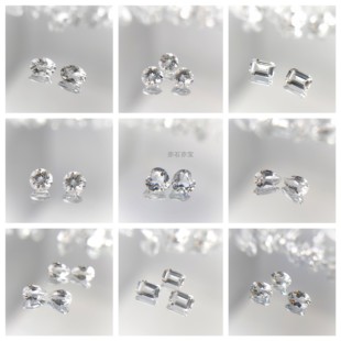 天然白托帕石火彩全净裸石戒面圆形水滴马眼长方心形戒指配石diy