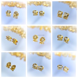 天然黄水晶全净裸石戒面高火彩圆形水滴马眼长方心形戒指配石diy