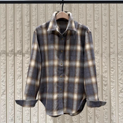 正品衬衫2025冬新品双面磨毛厚实棉质渐变格纹雾面旧感MBE4SHT003