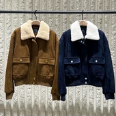 正品 裥棉外套2025冬新品 可拆毛领翻毛素皮哈灵顿夹克MBE4COT058