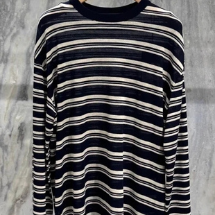 细支绵羊毛棉纱中空混纺条纹落肩MBE3SWT014 2025秋新品 正品 针织衫