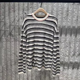 针织衫 MBF1SWT058 2026春亚麻混纺宽松慵懒风双层条纹微透长袖 正品